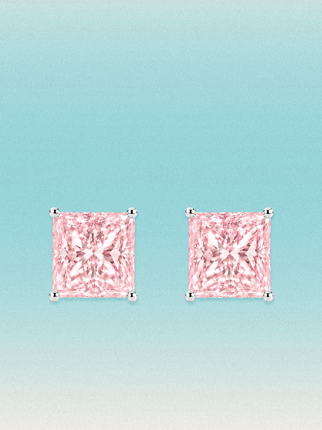 Fancy Pink Princess Cut Lab Grown Diamond Stud Earrings