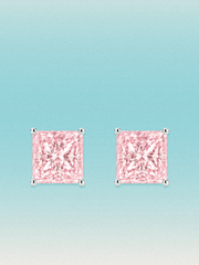 Fancy Pink Princess Cut Lab Grown Diamond Stud Earrings