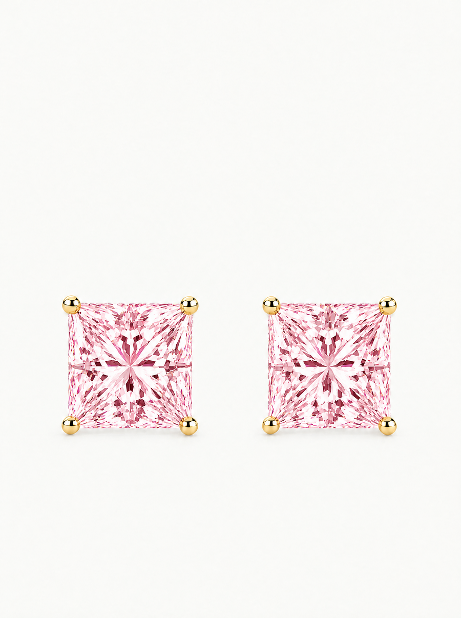 Fancy Pink Princess Cut Lab Grown Diamond Stud Earrings