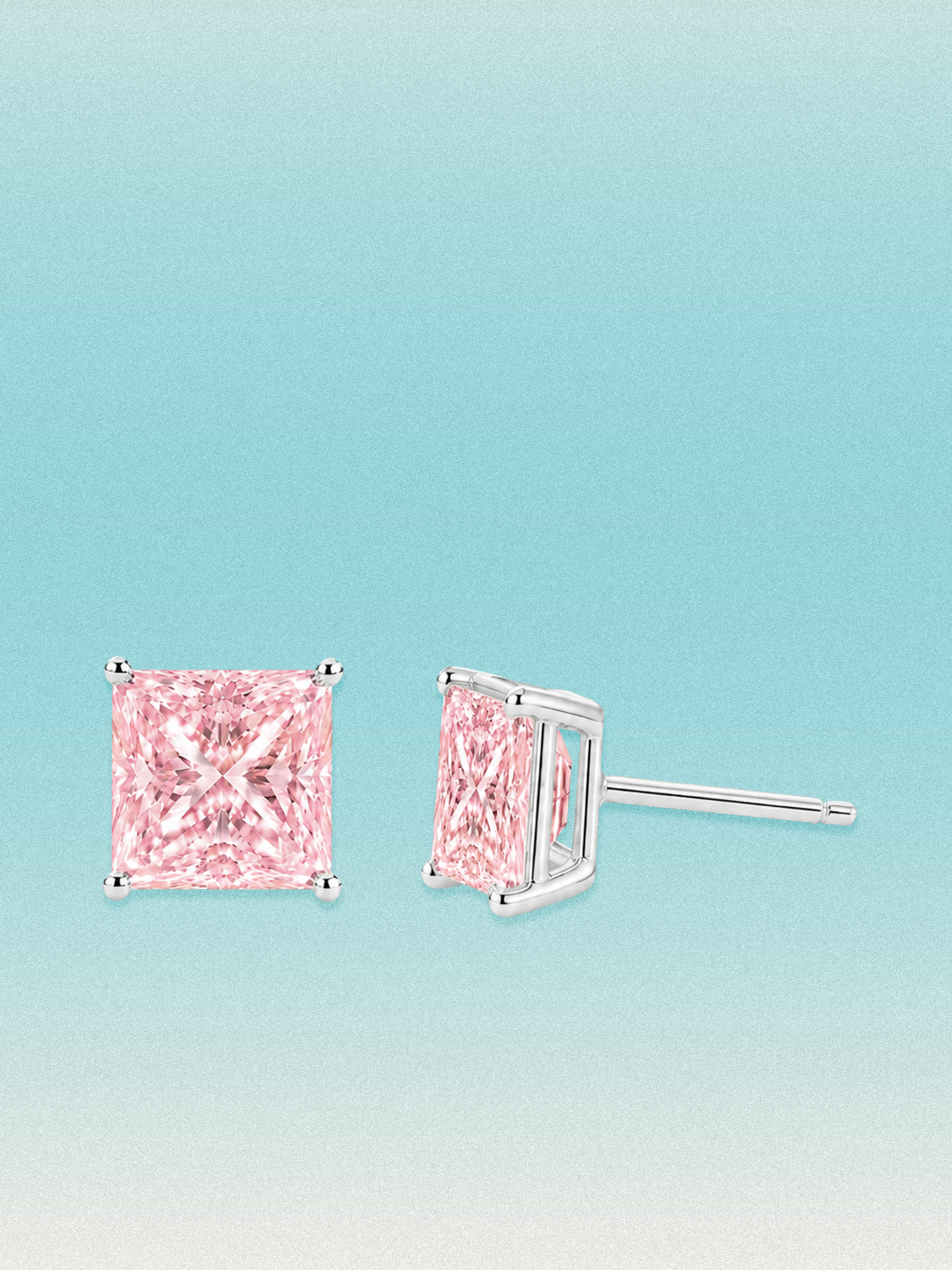 Fancy Pink Princess Cut Lab Grown Diamond Stud Earrings