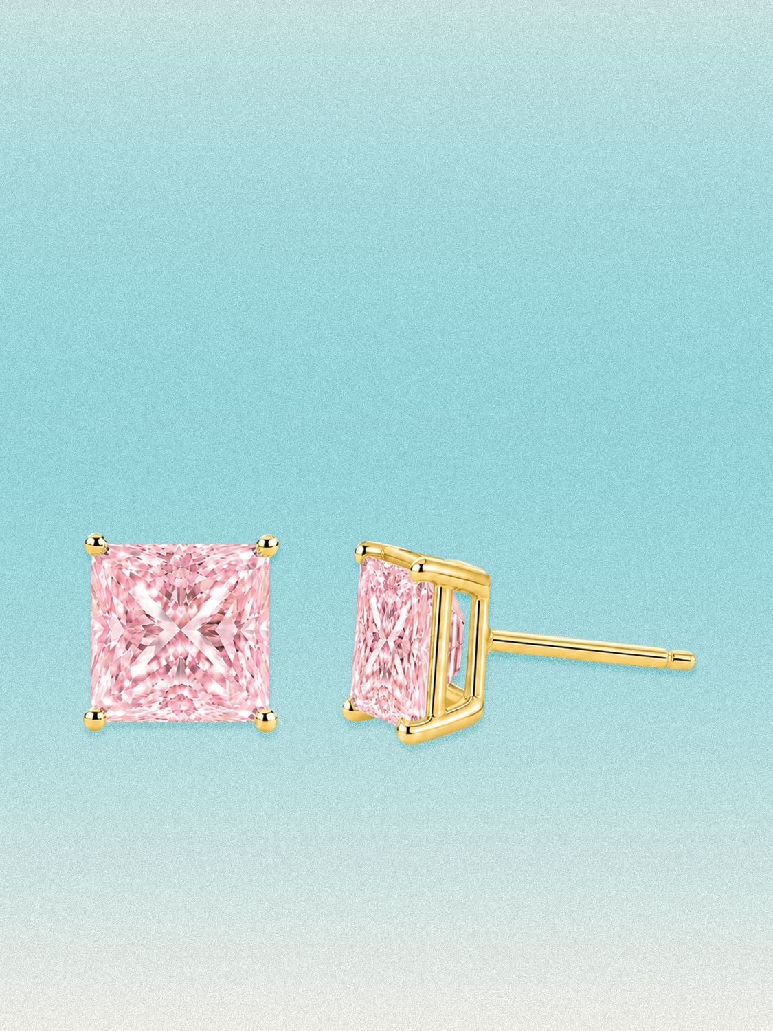 Fancy Pink Princess Cut Lab Grown Diamond Stud Earrings
