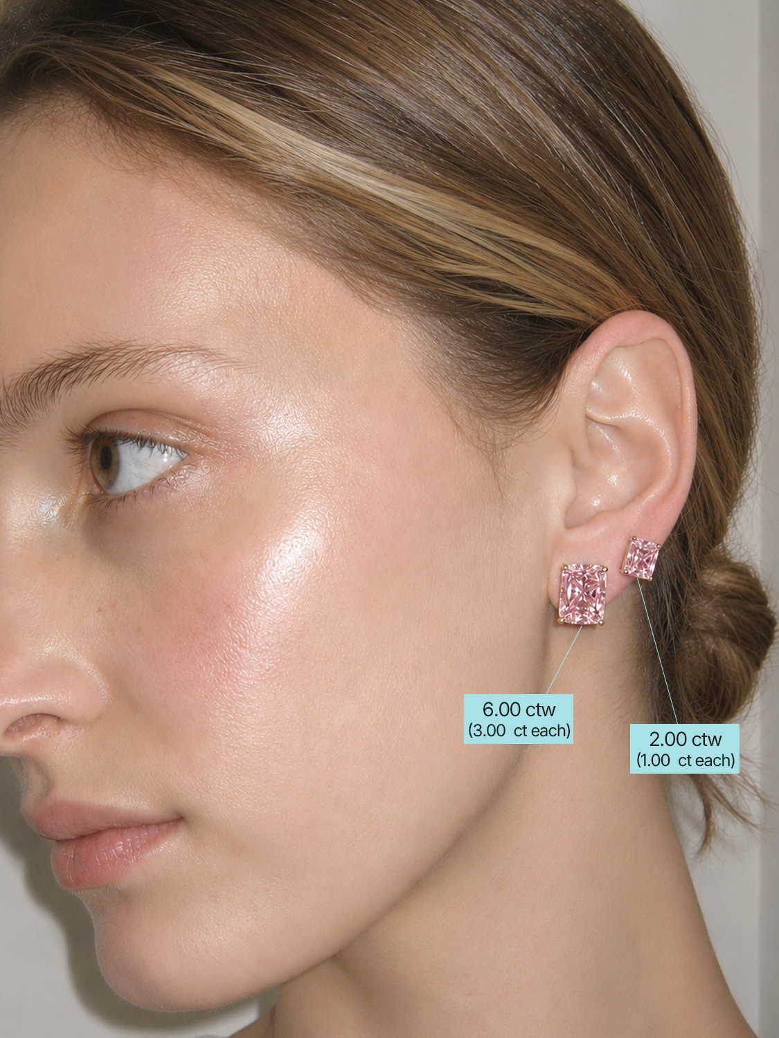 Fancy Pink Radiant Cut Lab Grown Diamond Stud Earrings