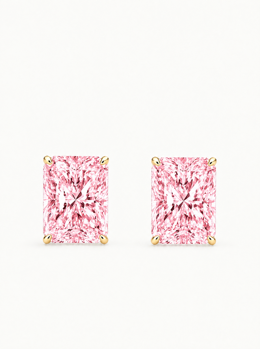 Fancy Pink Radiant Cut Lab Grown Diamond Stud Earrings
