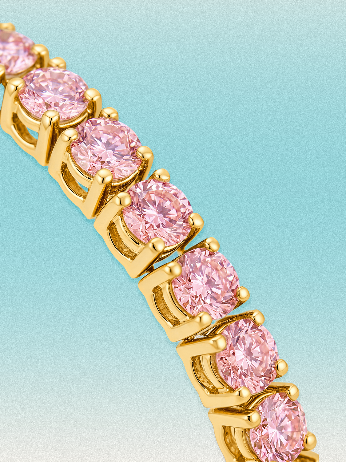 Bow Tie Lab Diamonds Fancy Pink Round 4-Prong lab-grown diamond tennis bracelet in 14K yellow gold — round pink lab-grown diamonds, alternate view.