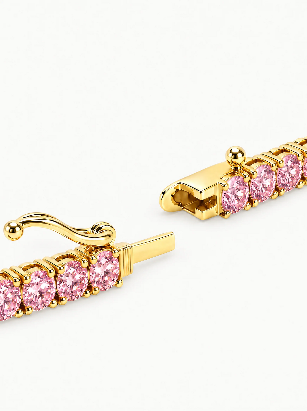 Fancy Pink Round 4-Prong Lab-Grown Diamond Tennis Necklace, clasp detail — Bow Tie Lab Diamonds