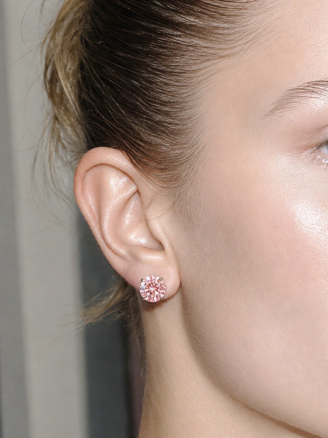 Fancy Pink Round Cut Lab Grown Diamond Stud Earrings