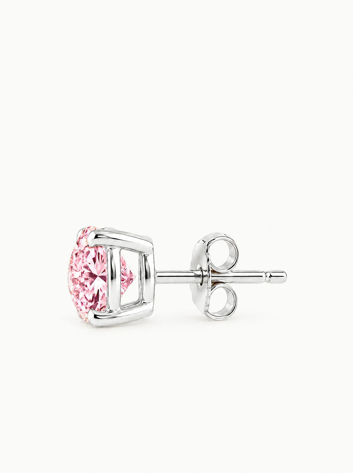 Fancy Pink Round Cut Lab-Grown Diamond Stud Earrings, with push back earring backs — Bow Tie Lab Diamonds