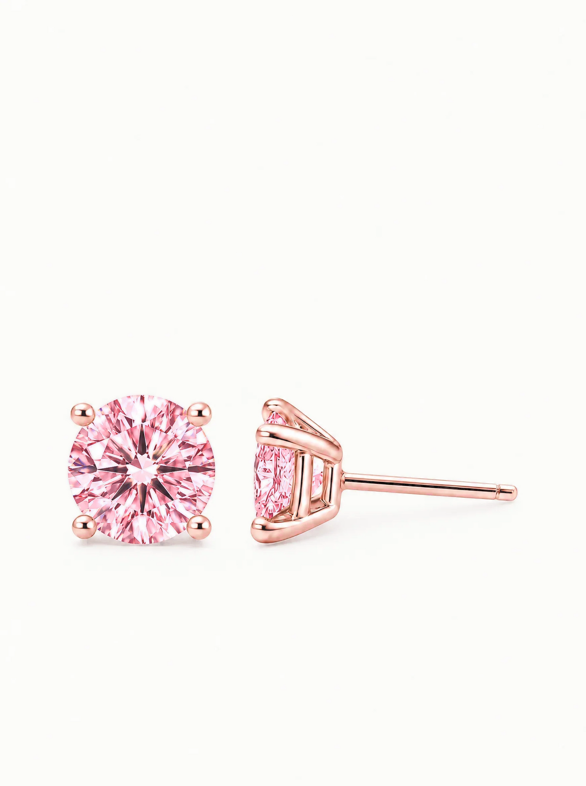Fancy Pink Round Cut Lab-Grown Diamond Stud Earrings in 14K rose gold — Bow Tie Lab Diamonds