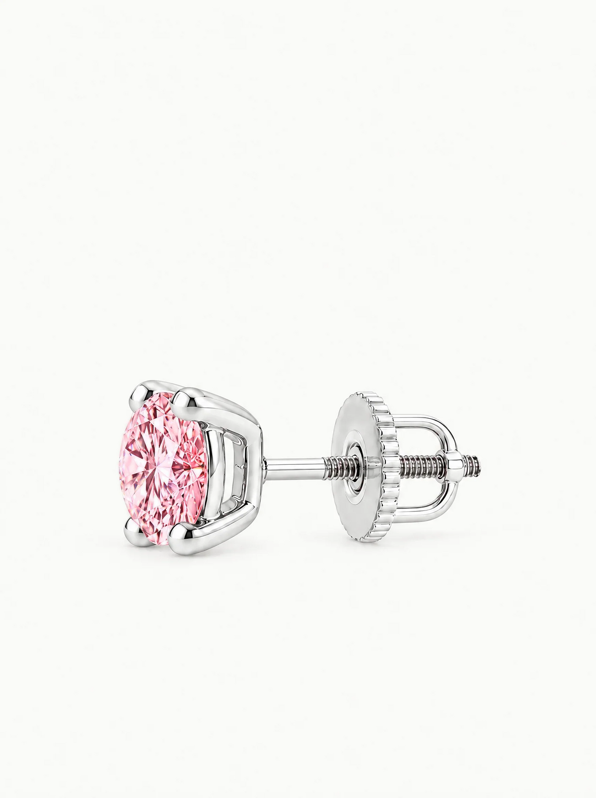 Fancy Pink Round Cut Lab-Grown Diamond Stud Earrings, with screw back earring backs — Bow Tie Lab Diamonds