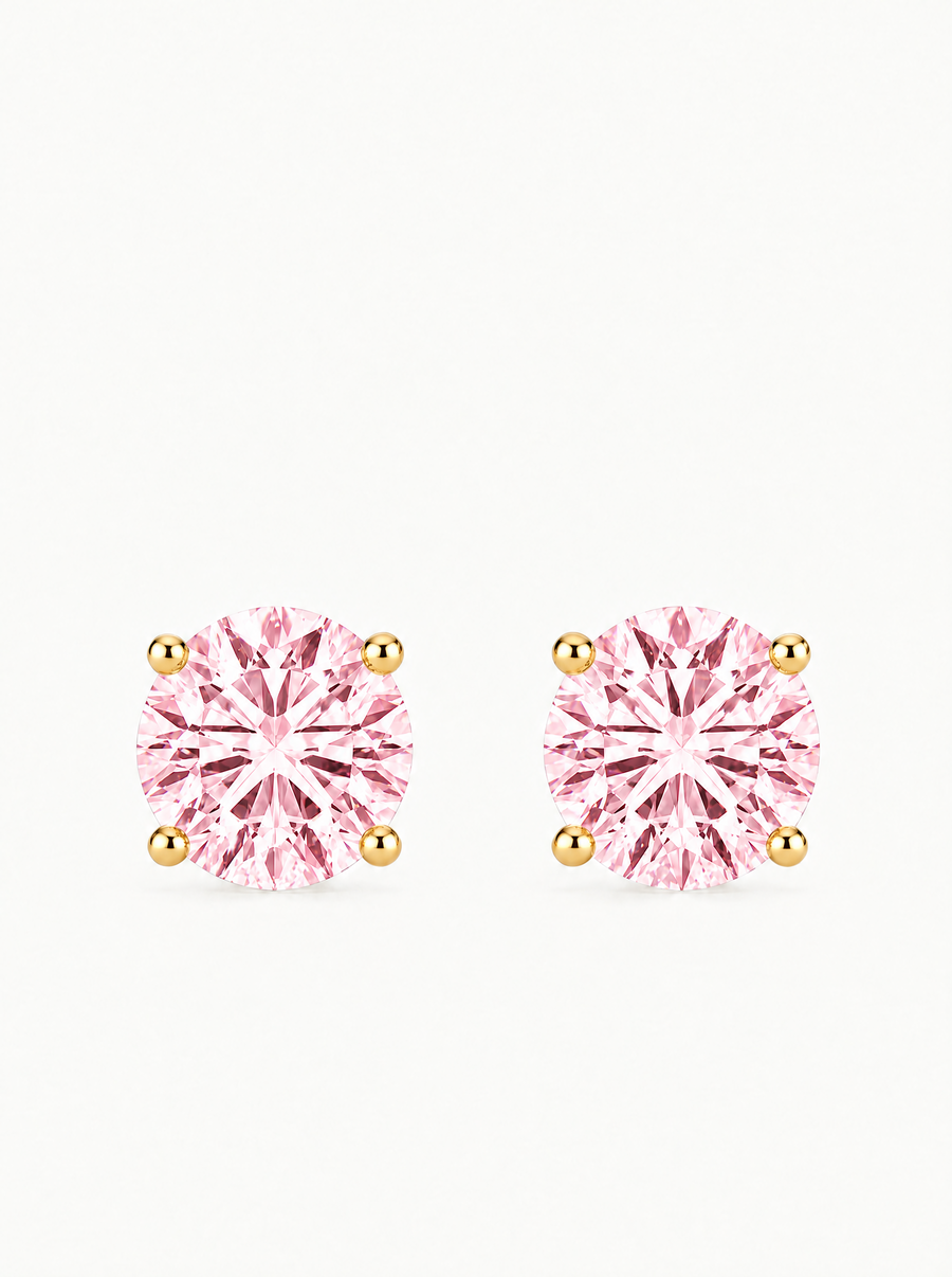 Fancy Pink Round Cut Lab Grown Diamond Stud Earrings