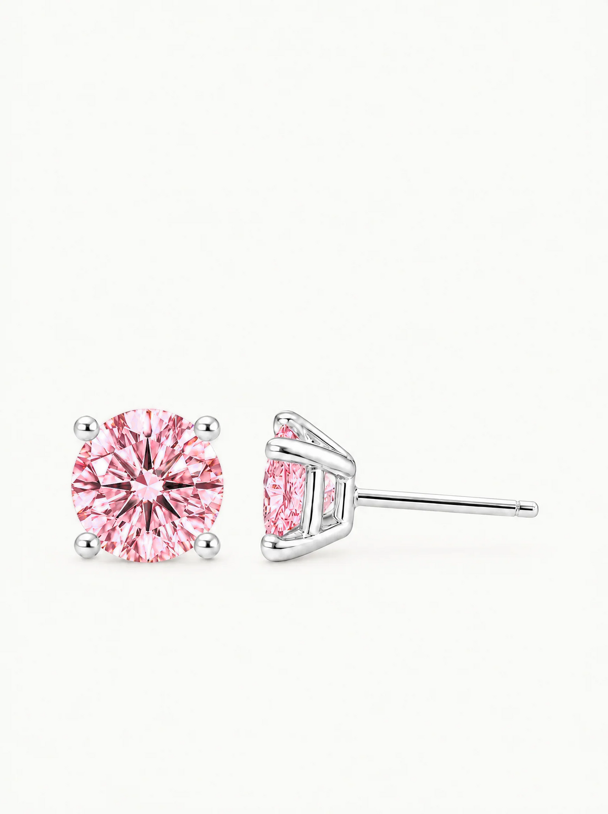 Fancy Pink Round Cut Lab-Grown Diamond Stud Earrings in 14K white gold — Bow Tie Lab Diamonds