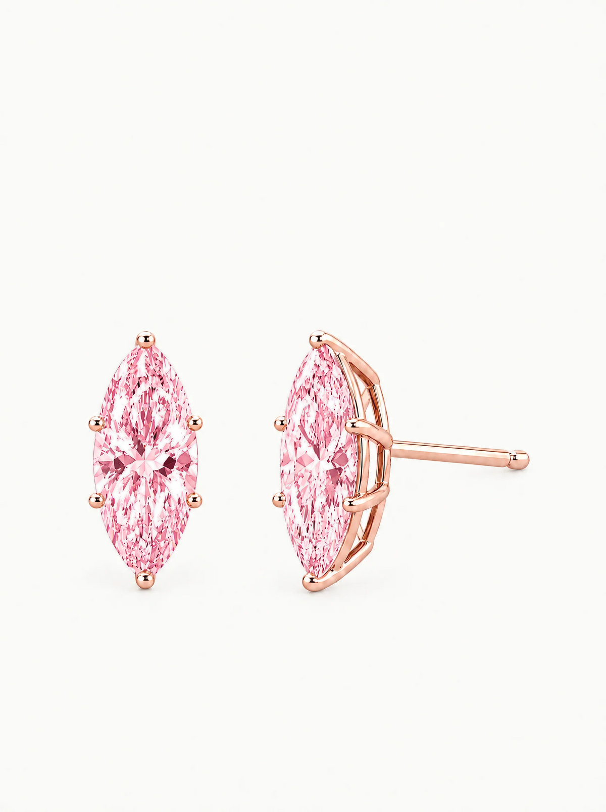 Fancy Pink Marquise Cut Lab-Grown Diamond Stud Earrings in 14K rose gold — Bow Tie Lab Diamonds