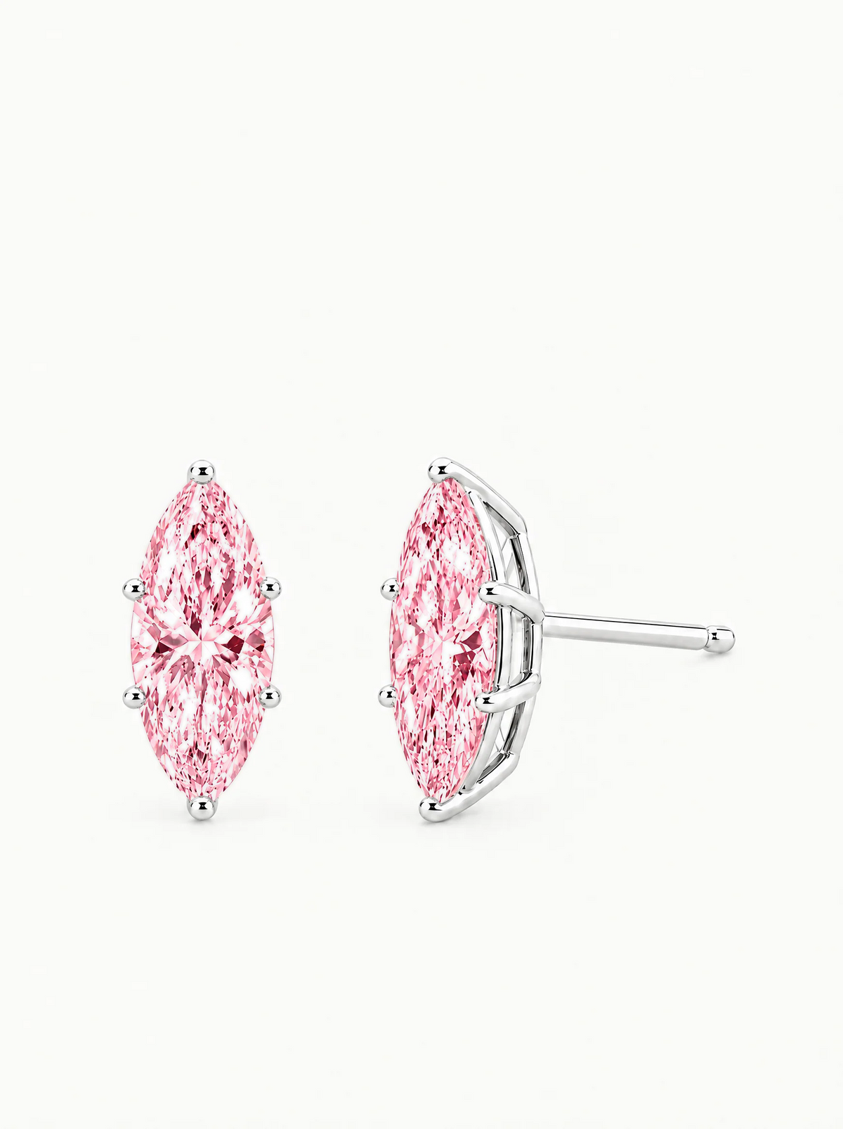 Fancy Pink Marquise Cut Lab-Grown Diamond Stud Earrings in 14K white gold — Bow Tie Lab Diamonds
