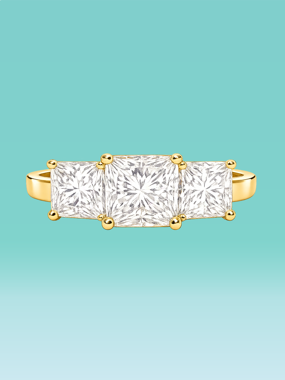 Princess Cut Bold Side Stone Lab Diamond Engagement Ring