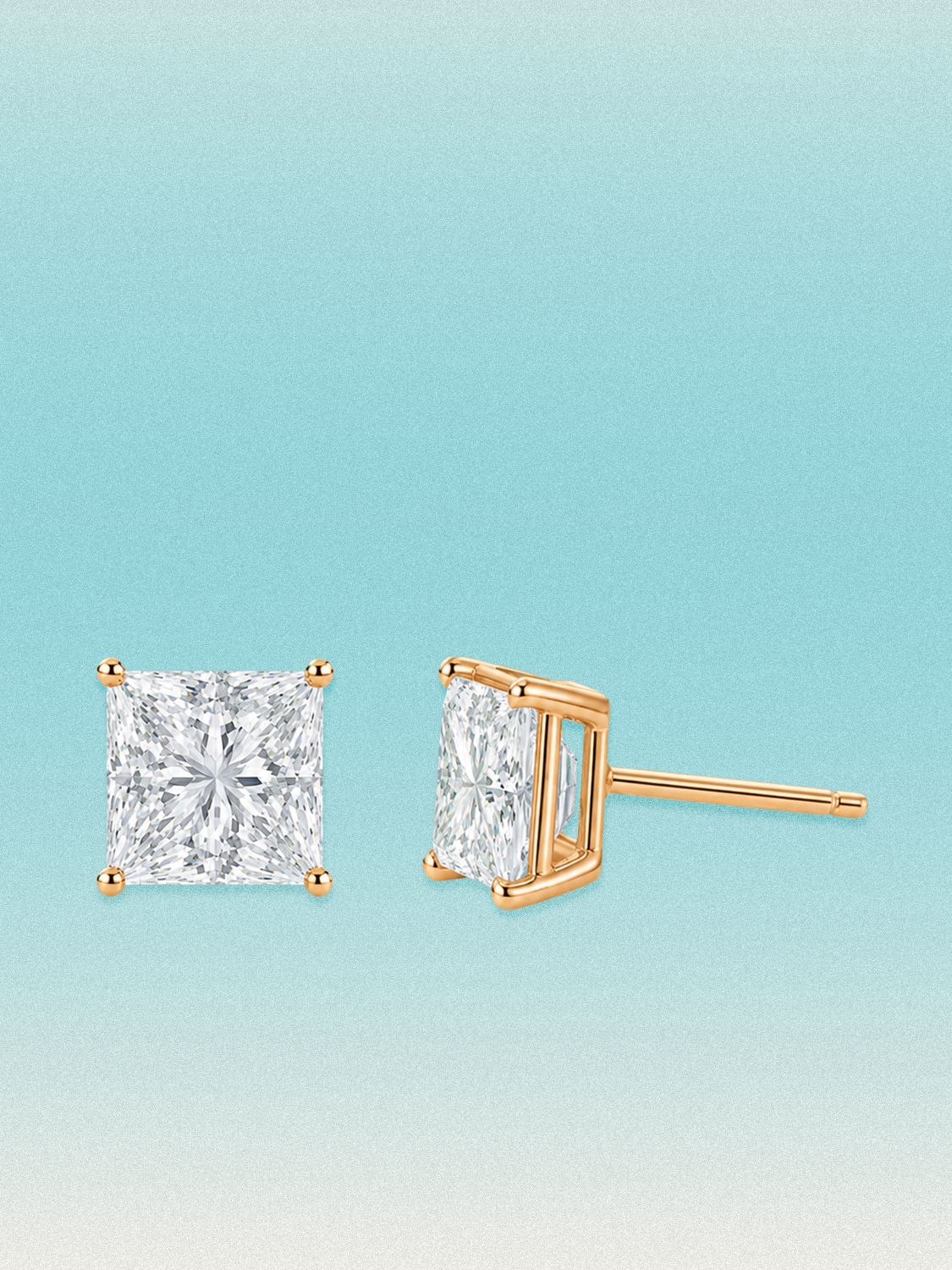 Bow Tie Lab Diamonds Princess Cut Lab Grown Diamond Stud Earrings — lab-grown diamond earrings, shown in 14K rose gold.