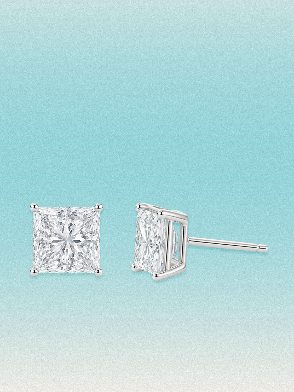 Bow Tie Lab Diamonds Princess Cut Lab Grown Diamond Stud Earrings — lab-grown diamond earrings, shown in 14K white gold.