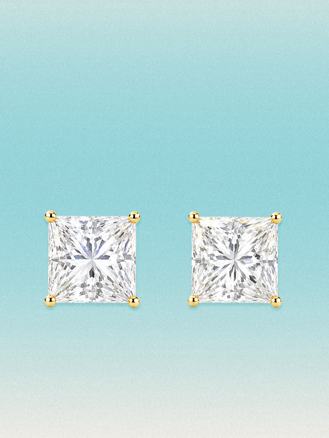 Bow Tie Lab Diamonds Princess Cut Lab Grown Diamond Stud Earrings — lab-grown diamond earrings, shown in 14K yellow gold.