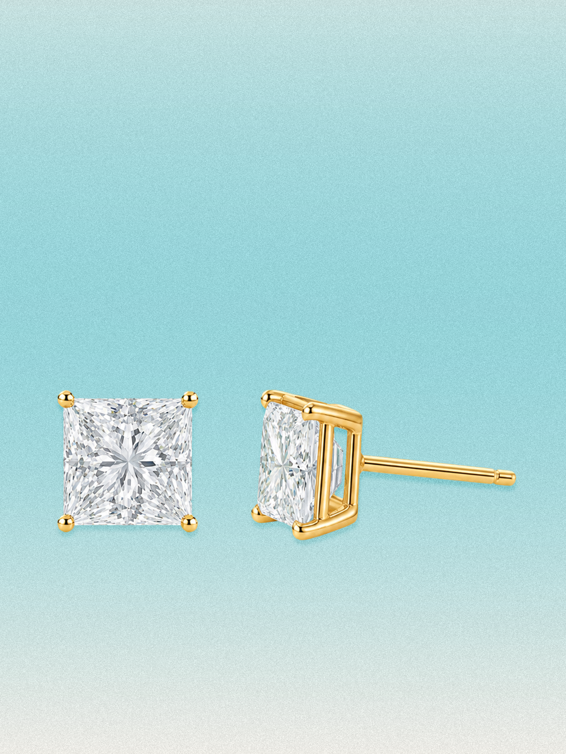 Bow Tie Lab Diamonds Princess Cut Lab Grown Diamond Stud Earrings — lab-grown diamond earrings, shown in 14K yellow gold.