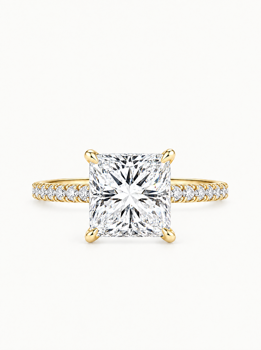 Princess Cut Solitaire Hidden Halo Lab Grown Diamond Engagement Ring