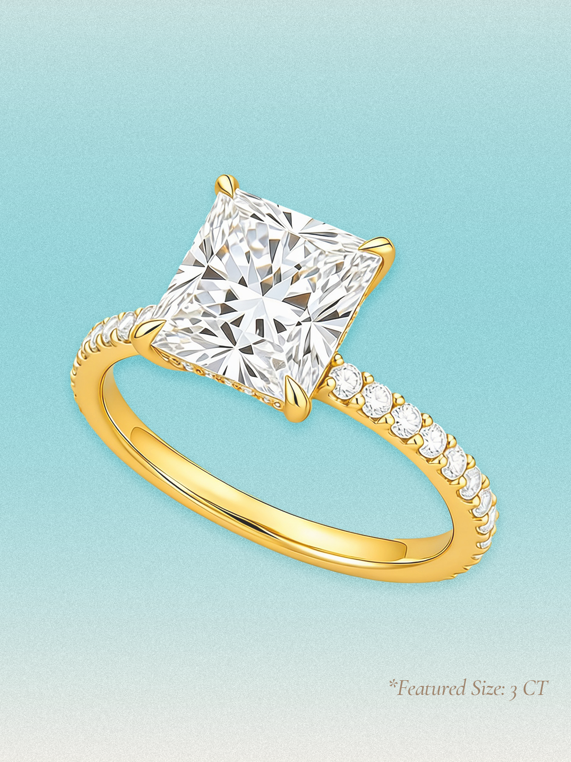 Princess Cut Solitaire Hidden Halo Lab Grown Diamond Engagement Ring