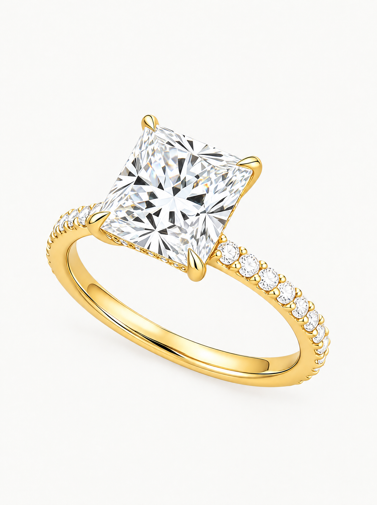 Princess Cut Solitaire Hidden Halo Lab-Grown Diamond Engagement Ring, angled side view — Bow Tie Lab Diamonds