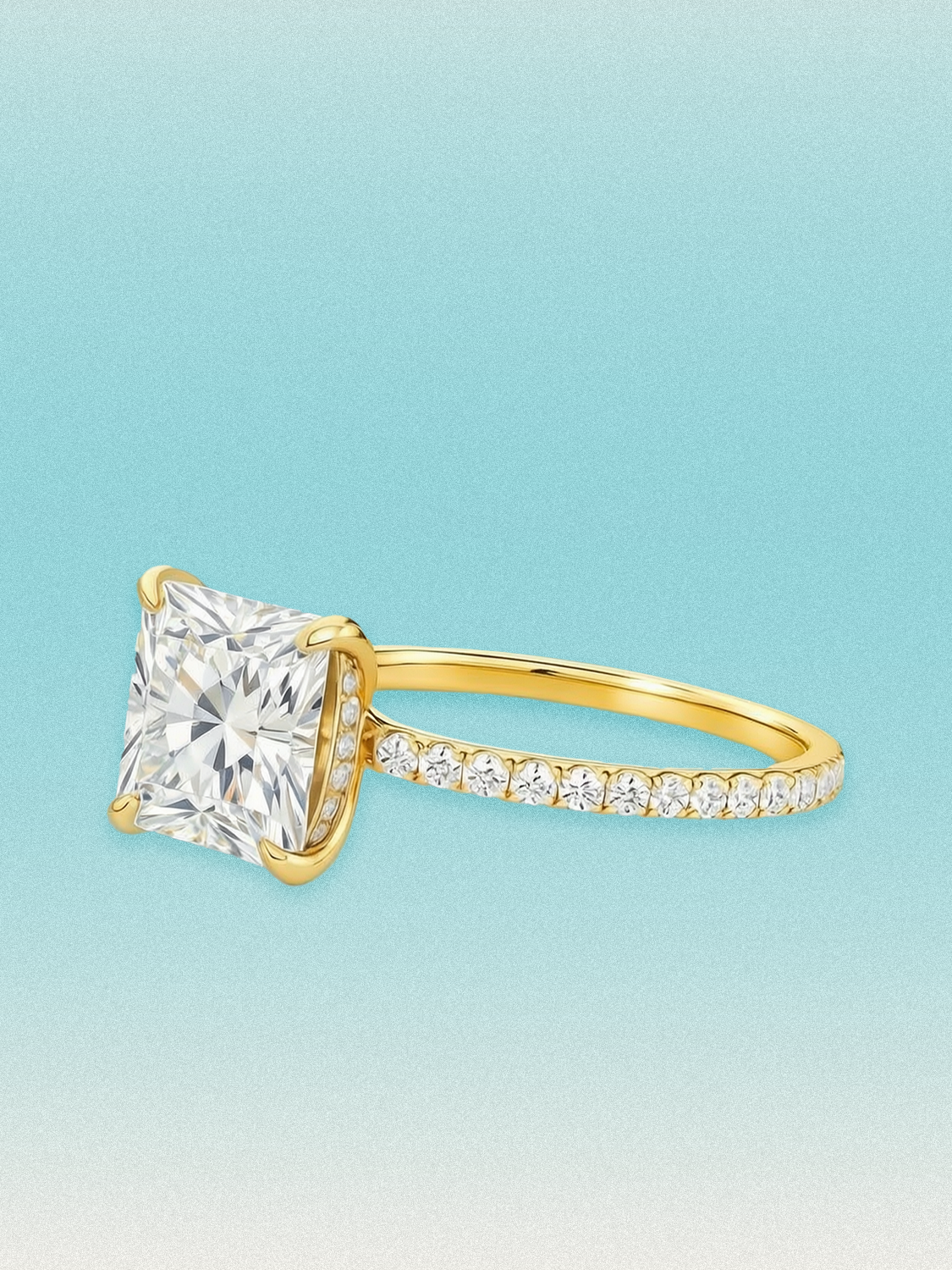 Princess Cut Solitaire Hidden Halo Lab Grown Diamond Engagement Ring