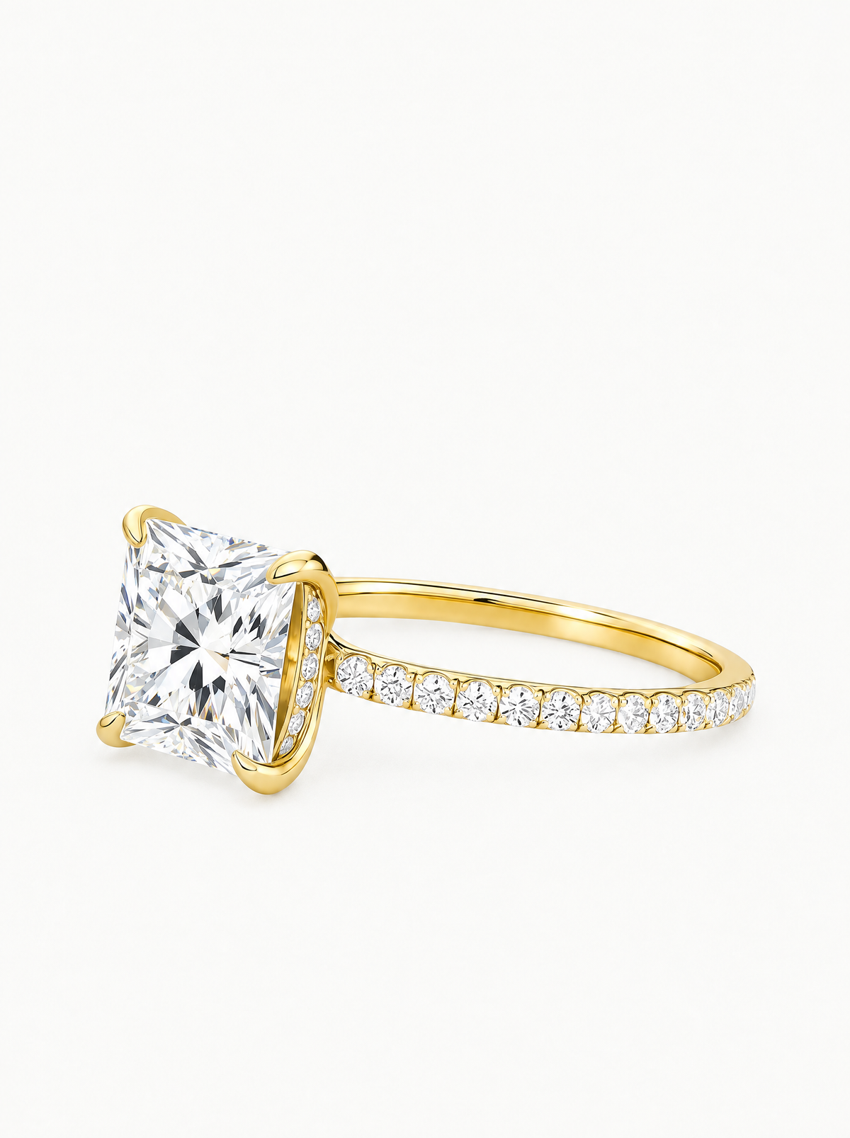 Princess Cut Solitaire Hidden Halo Lab-Grown Diamond Engagement Ring, angled side view — Bow Tie Lab Diamonds