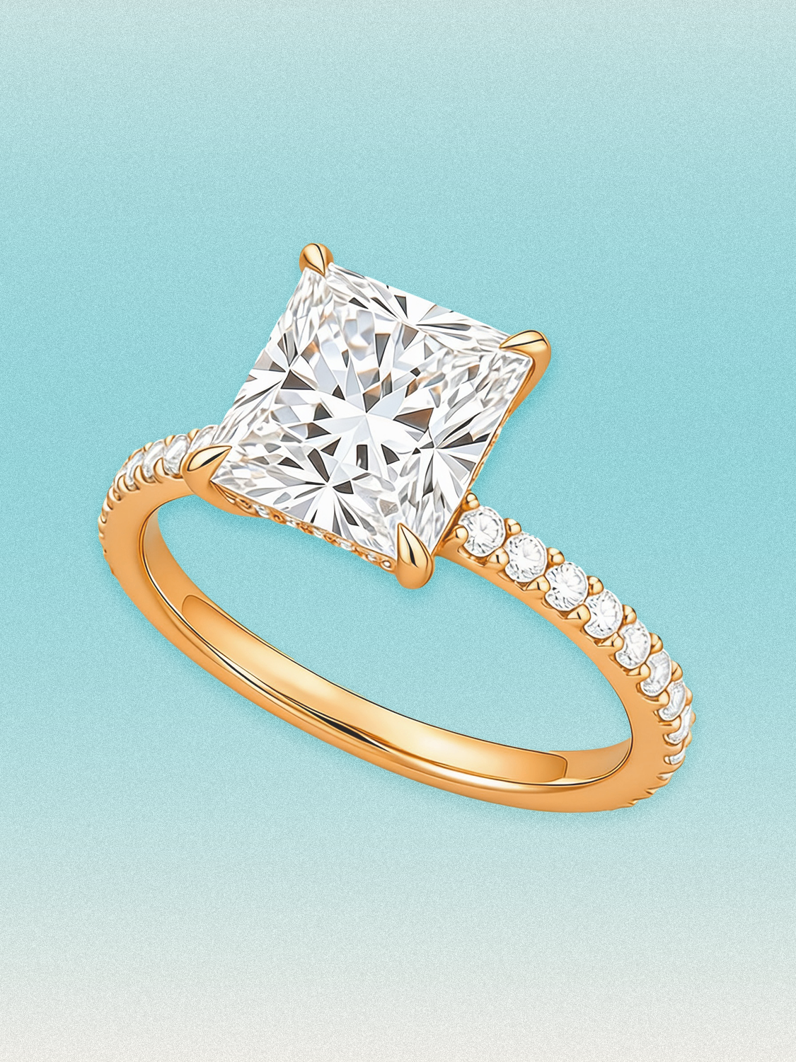 Princess Cut Solitaire Hidden Halo Lab Grown Diamond Engagement Ring