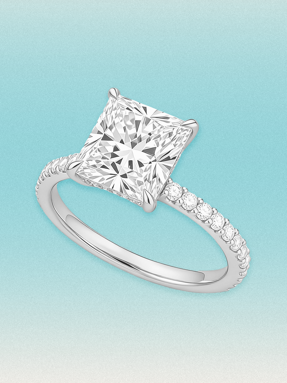 Princess Cut Solitaire Hidden Halo Lab Grown Diamond Engagement Ring