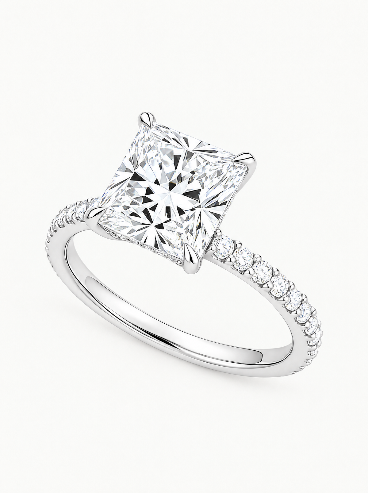 Princess Cut Solitaire Hidden Halo Lab-Grown Diamond Engagement Ring in 14K white gold, front view — Bow Tie Lab Diamonds