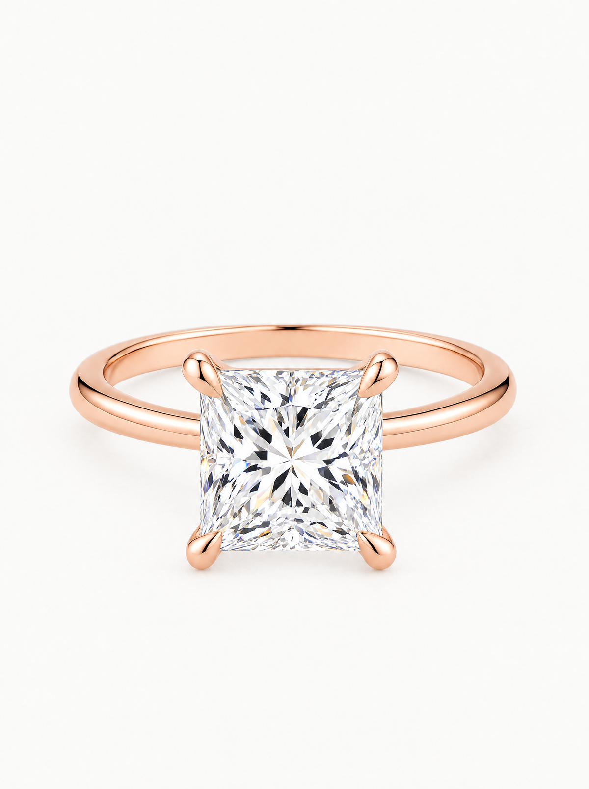 Princess Cut Solitaire Lab-Grown Diamond Engagement Ring in 14K rose gold, front view — Bow Tie Lab Diamonds