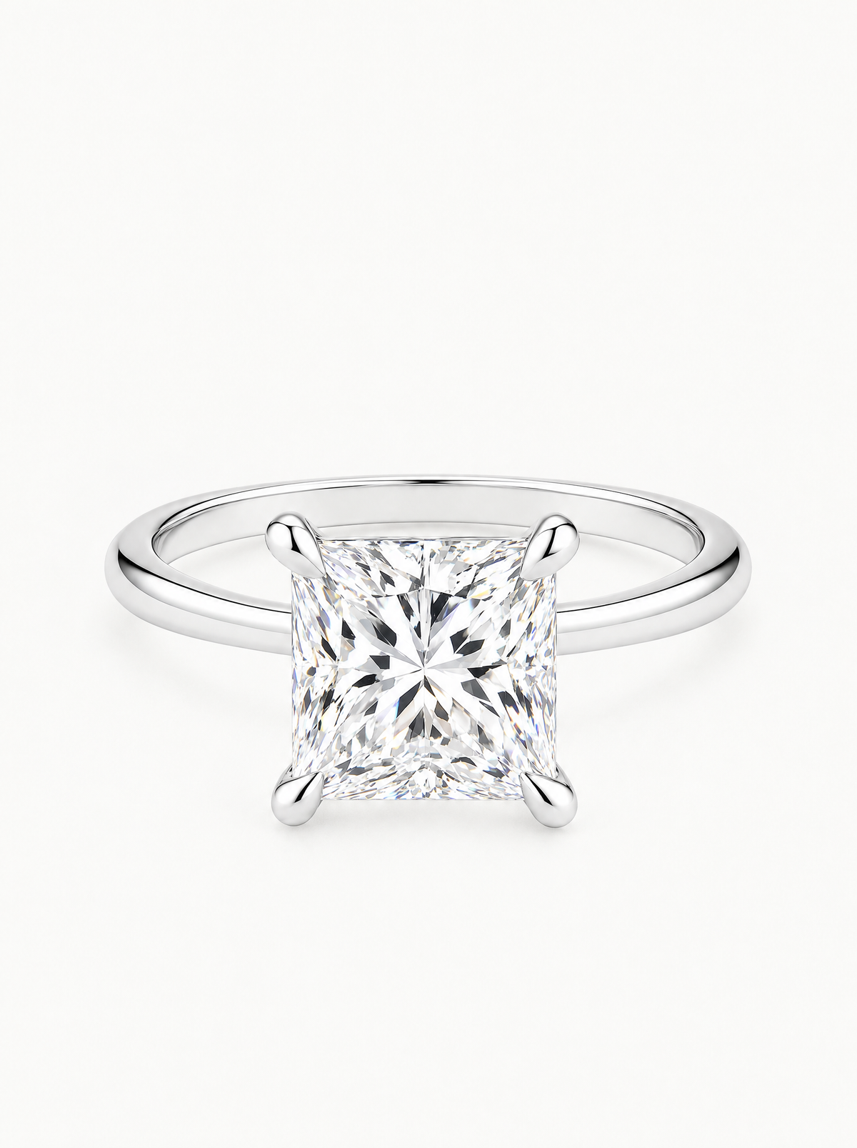 Princess Cut Solitaire Lab-Grown Diamond Engagement Ring in 14K white gold, front view — Bow Tie Lab Diamonds