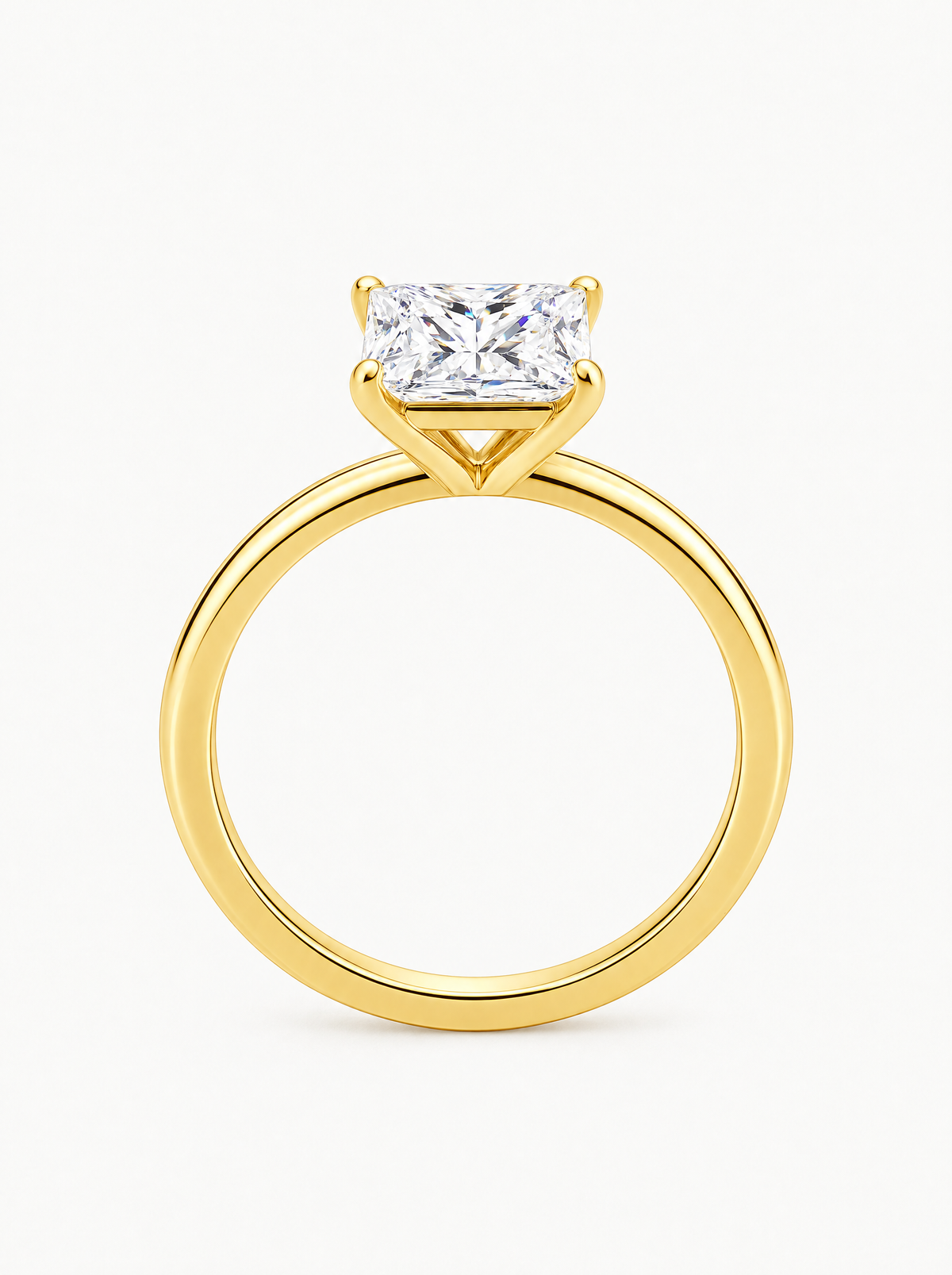 Princess Cut Solitaire Lab-Grown Diamond Engagement Ring in 14K yellow gold, angled side view — Bow Tie Lab Diamonds