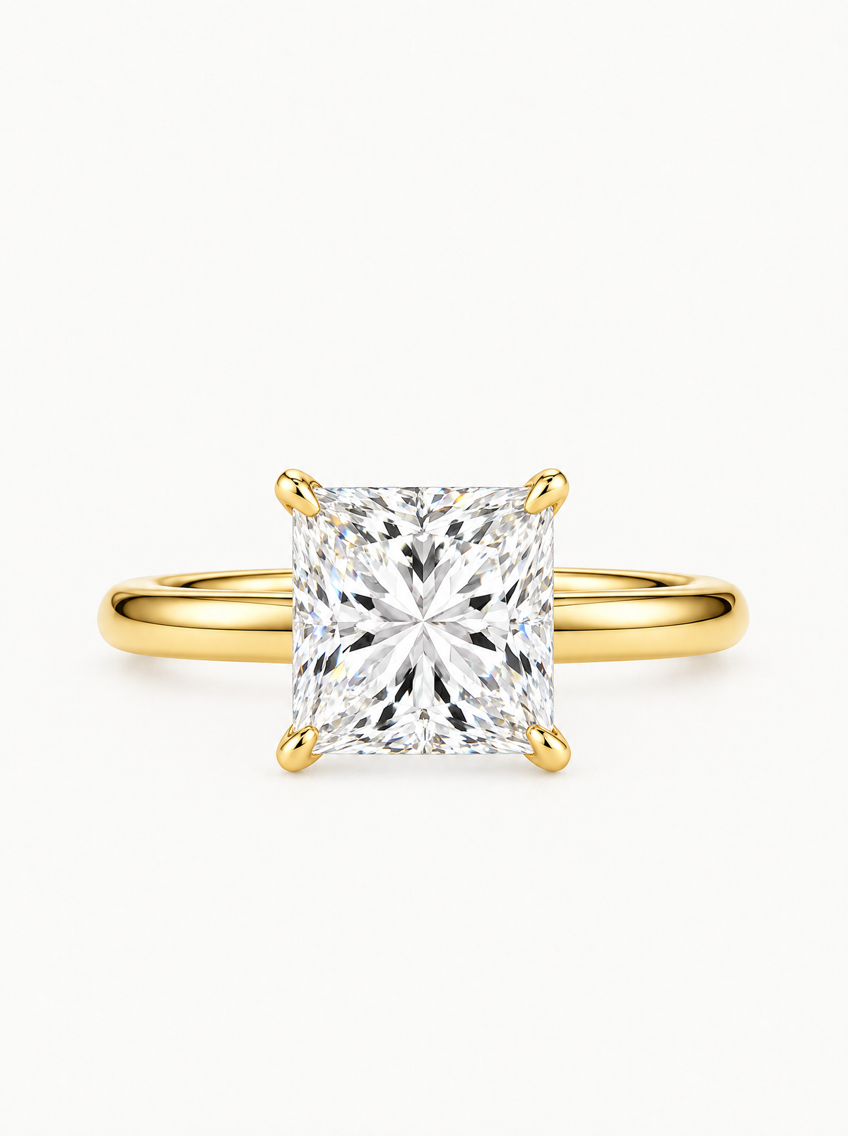 Princess Cut Solitaire Lab-Grown Diamond Engagement Ring in 14K yellow gold, angled side view — Bow Tie Lab Diamonds