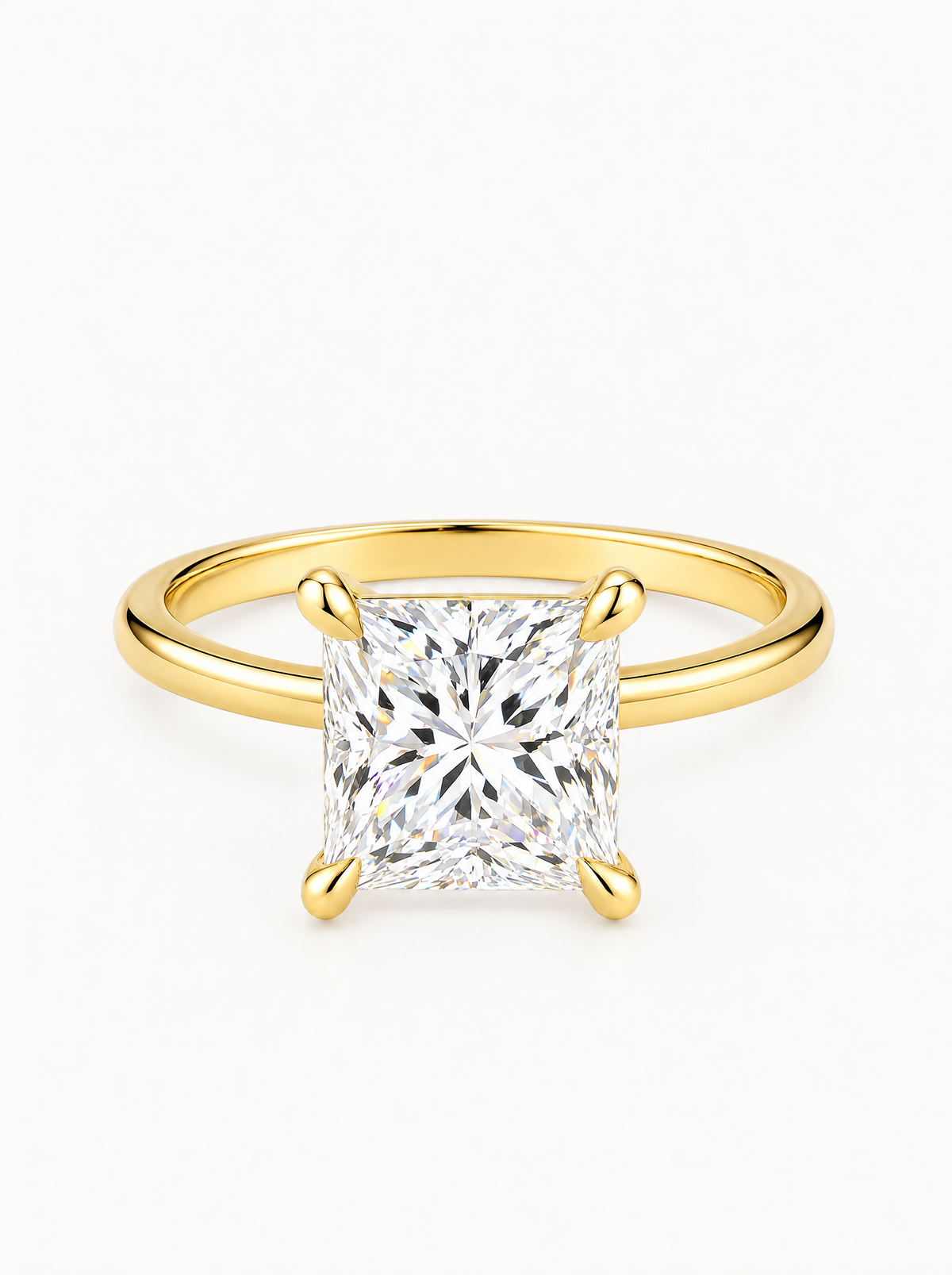 Princess Cut Solitaire Lab-Grown Diamond Engagement Ring in 14K yellow gold, front view — Bow Tie Lab Diamonds