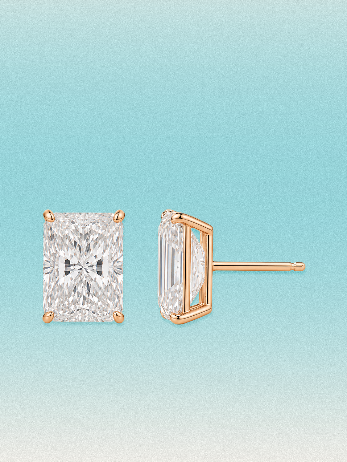 Bow Tie Lab Diamonds Radiant Cut Lab Grown Diamond Stud Earrings — lab-grown diamond earrings, shown in 14K rose gold.