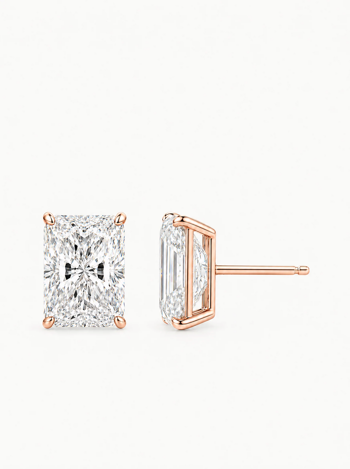 Radiant Cut Lab-Grown Diamond Stud Earrings in 14K rose gold, front view — Bow Tie Lab Diamonds