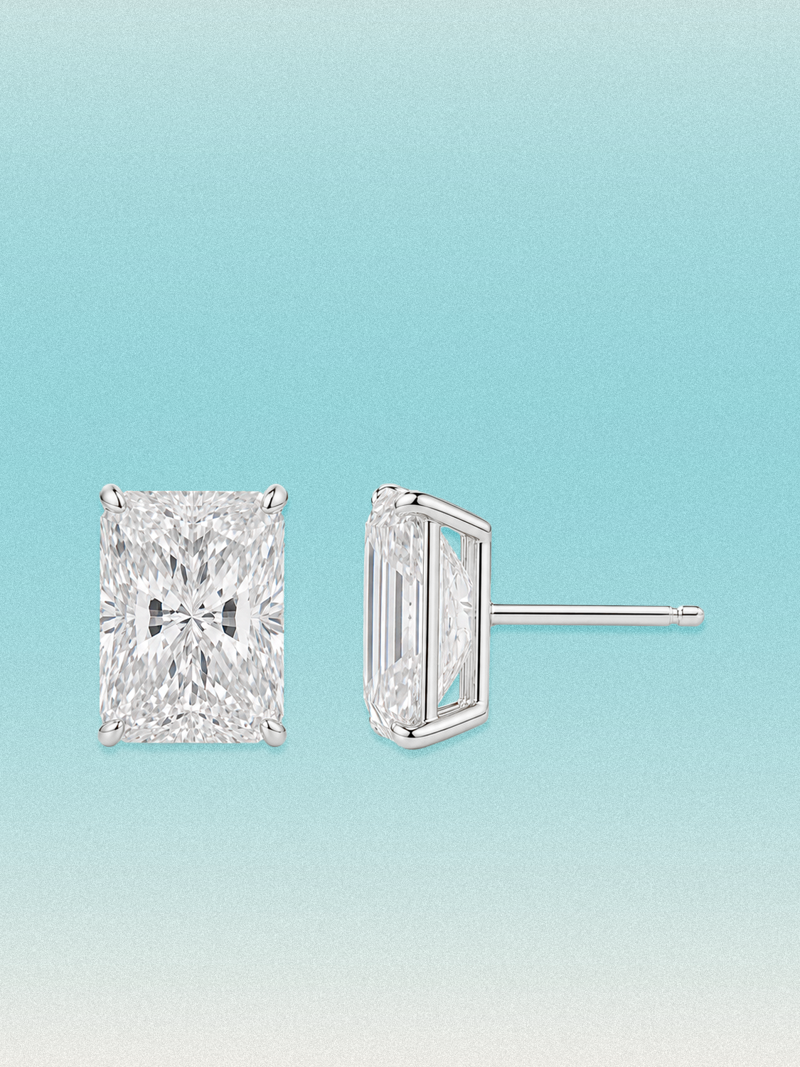 Bow Tie Lab Diamonds Radiant Cut Lab Grown Diamond Stud Earrings — lab-grown diamond earrings, shown in 14K white gold.