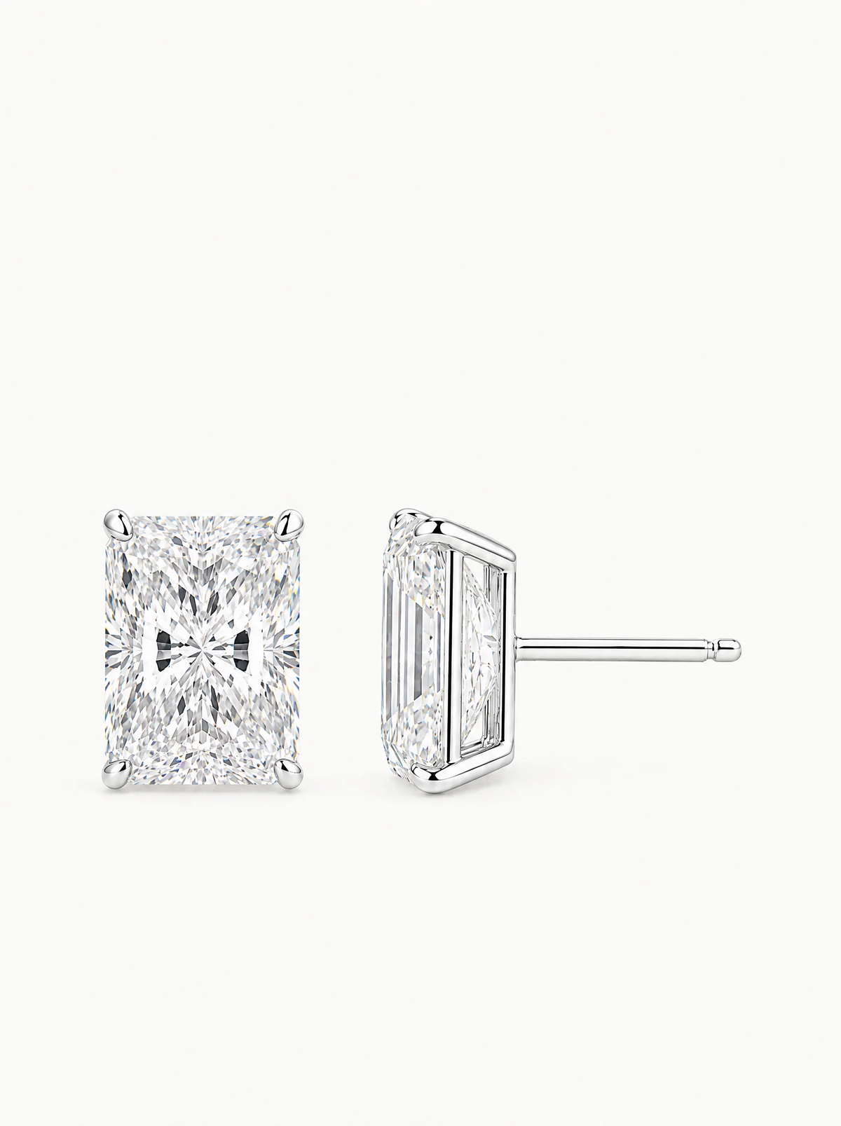 Radiant Cut Lab-Grown Diamond Stud Earrings in 14K white gold, front view — Bow Tie Lab Diamonds