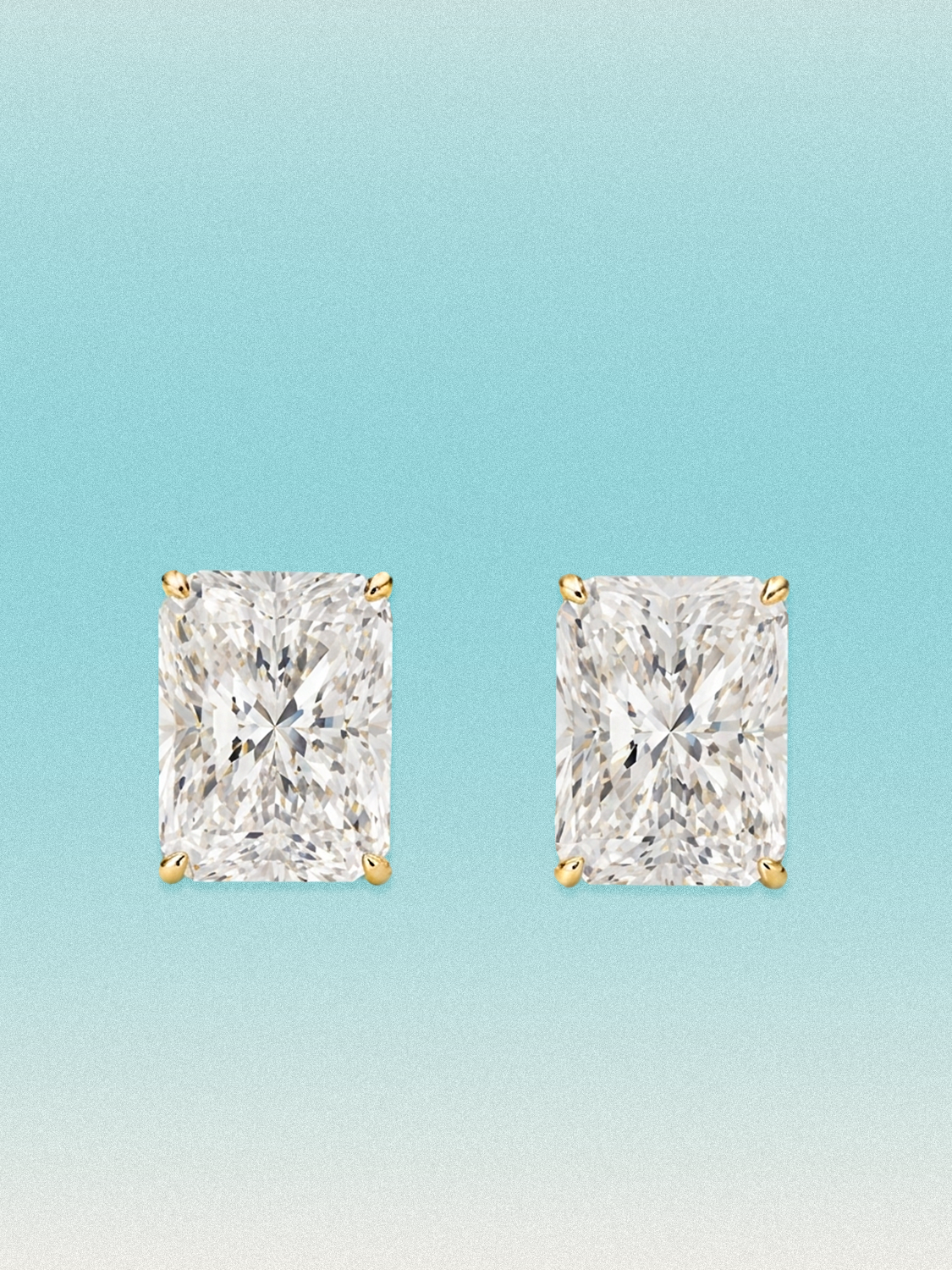 Bow Tie Lab Diamonds Radiant Cut Lab Grown Diamond Stud Earrings — lab-grown diamond earrings, shown in 14K yellow gold.