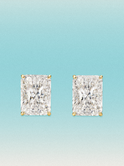 Bow Tie Lab Diamonds Radiant Cut Lab Grown Diamond Stud Earrings — lab-grown diamond earrings, shown in 14K yellow gold.