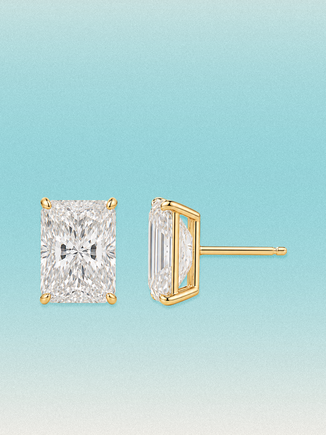 Bow Tie Lab Diamonds Radiant Cut Lab Grown Diamond Stud Earrings — lab-grown diamond earrings, shown in 14K yellow gold.