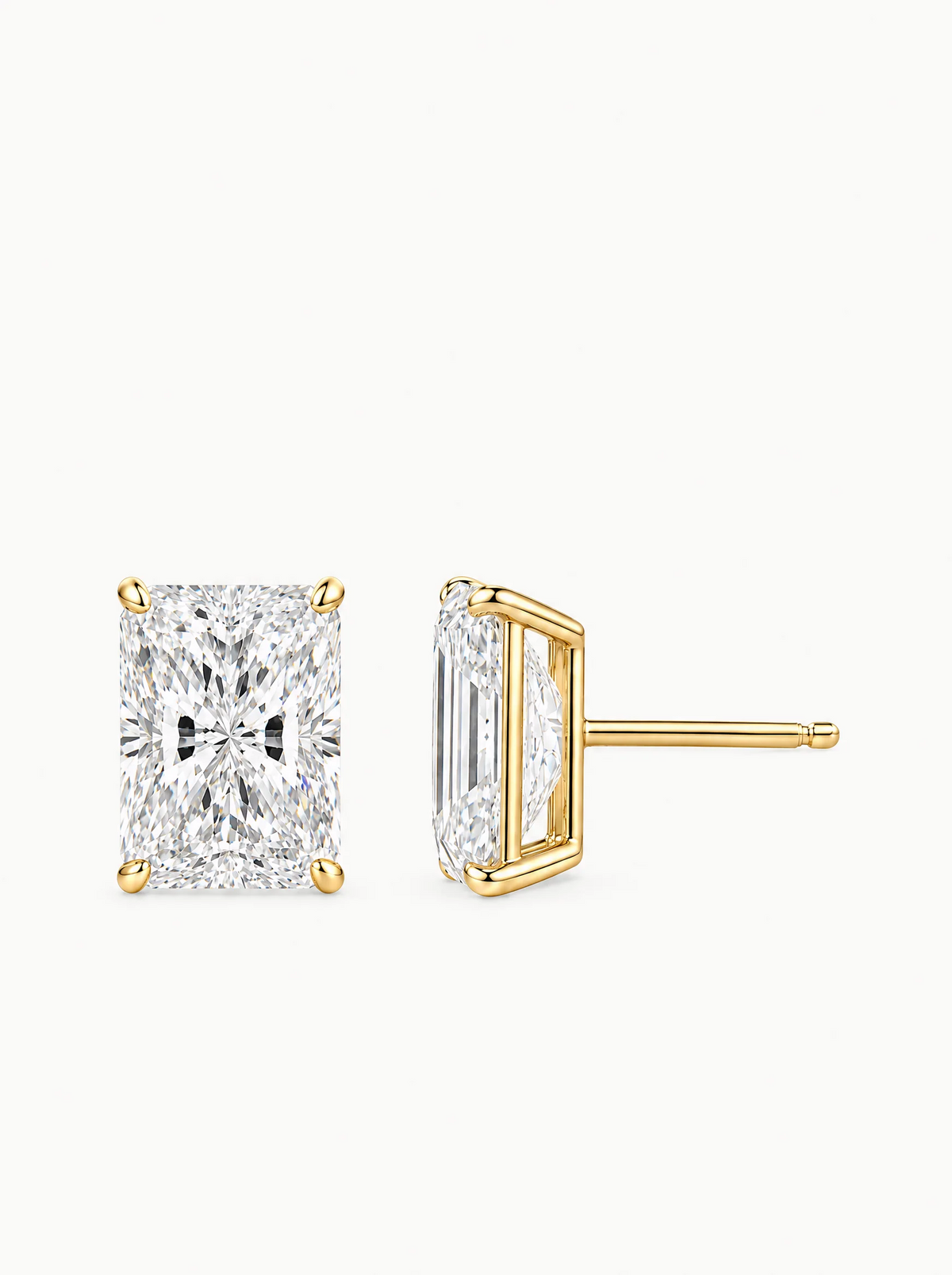 Radiant Cut Lab-Grown Diamond Stud Earrings in 14K yellow gold, front view — Bow Tie Lab Diamonds