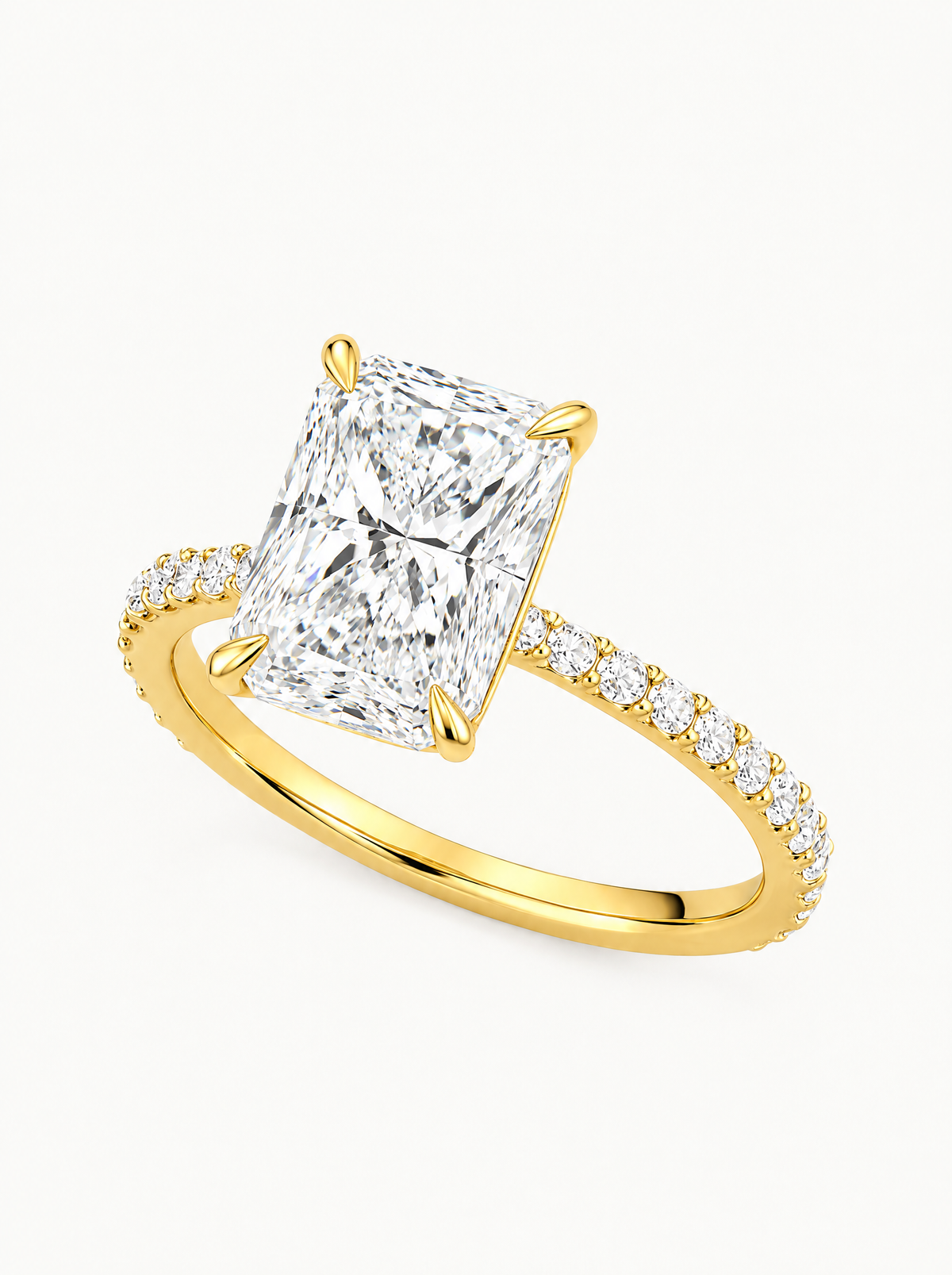 Radiant Cut Solitaire Hidden Halo Lab-Grown Diamond Engagement Ring, angled side view — Bow Tie Lab Diamonds