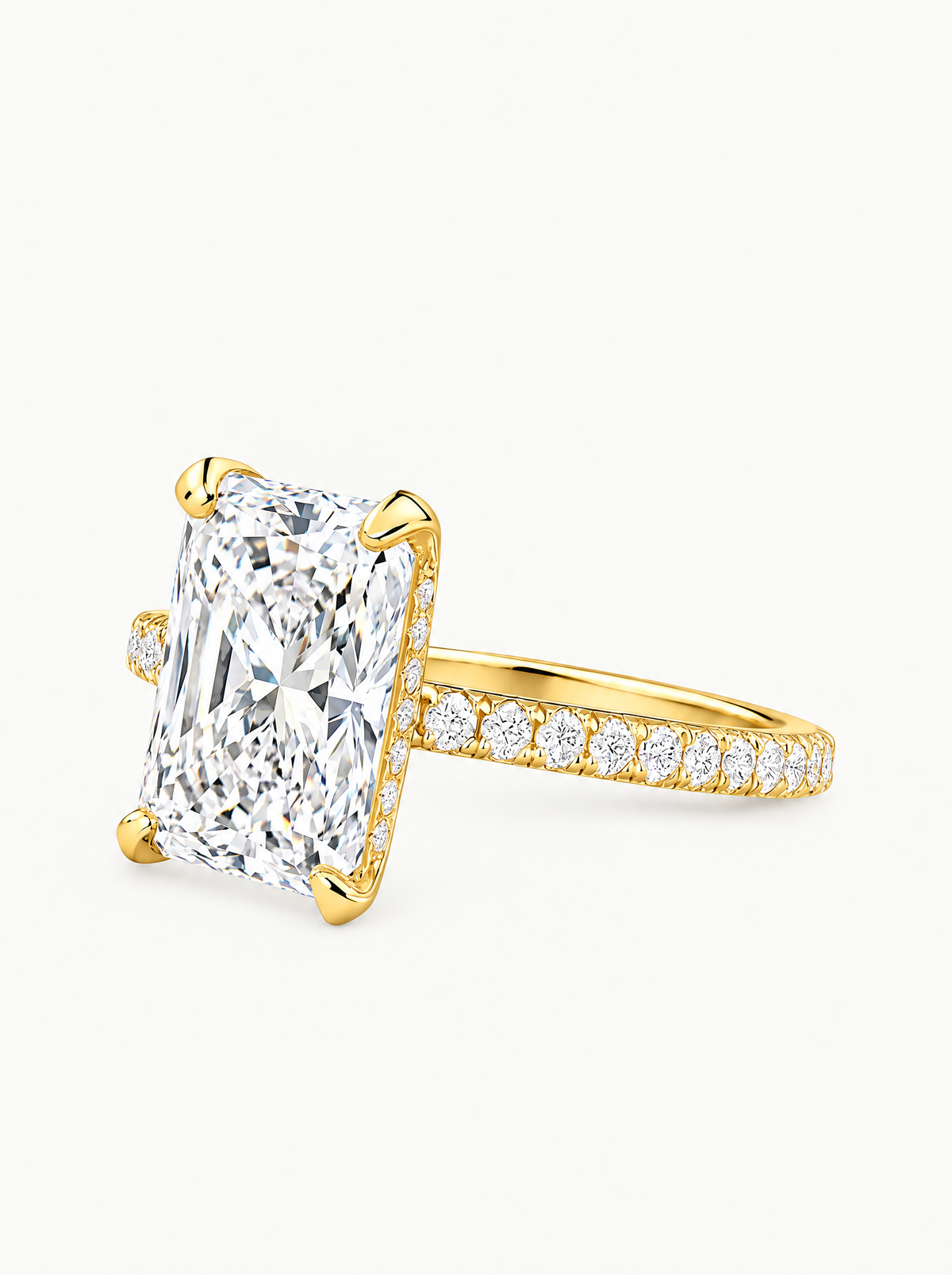 Radiant Cut Solitaire Hidden Halo Lab-Grown Diamond Engagement Ring, angled side view — Bow Tie Lab Diamonds