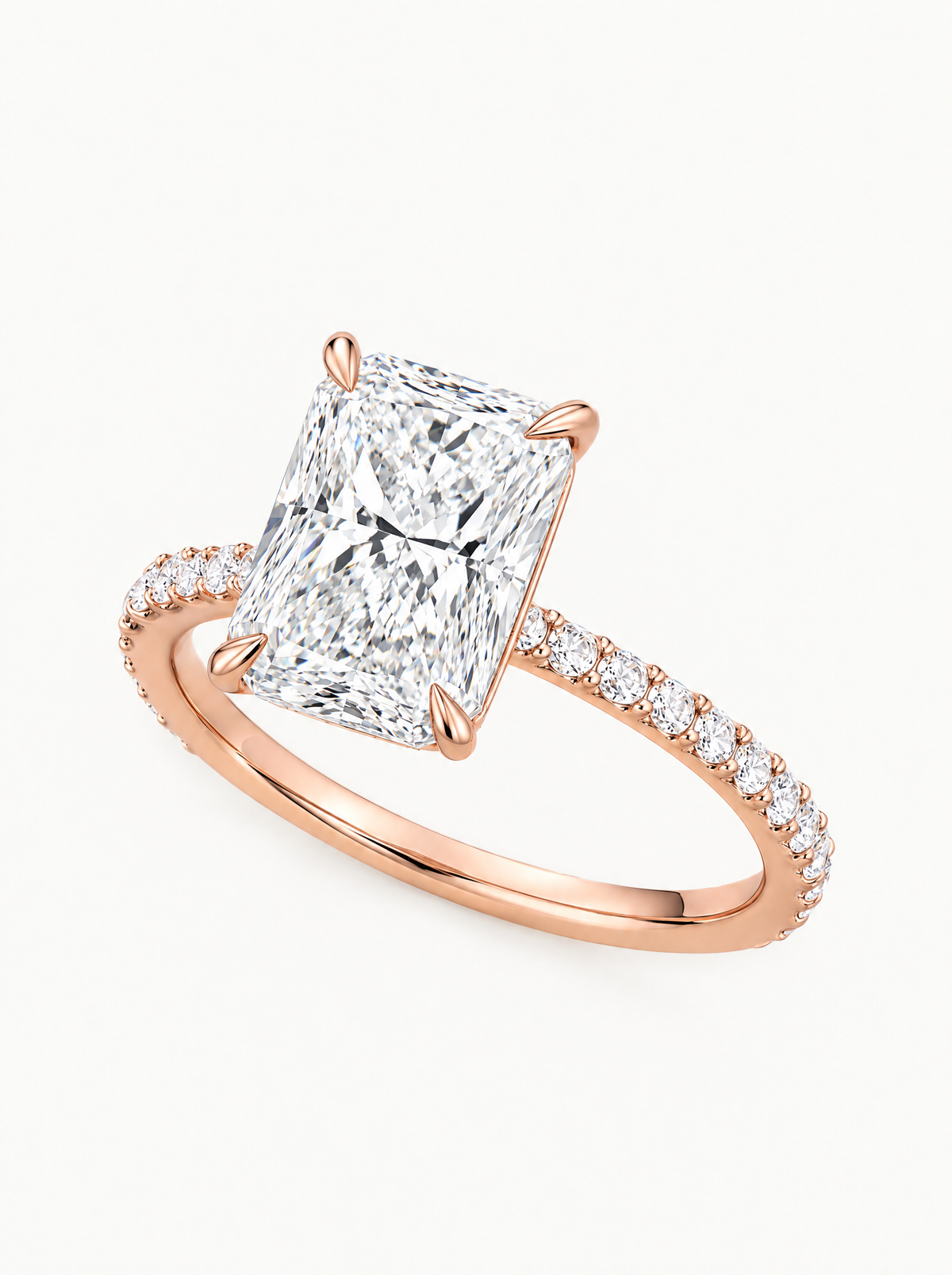 Radiant Cut Solitaire Hidden Halo Lab-Grown Diamond Engagement Ring in 14K rose gold, front view — Bow Tie Lab Diamonds