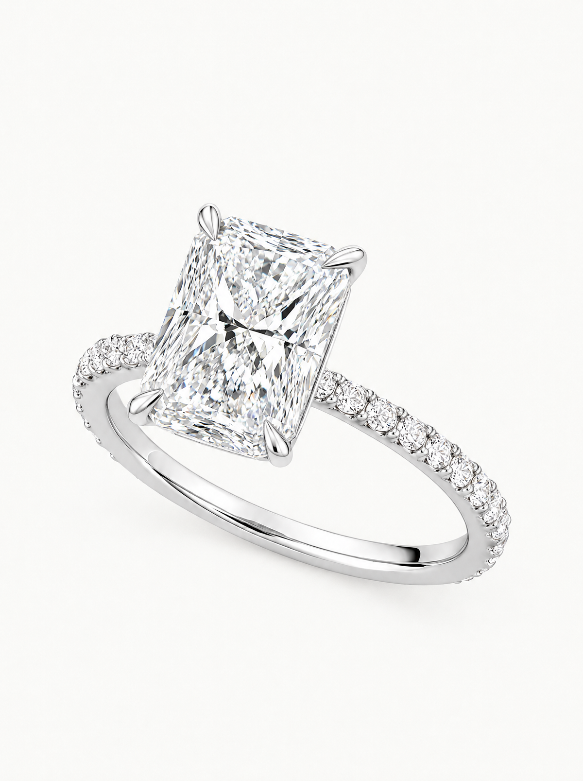 Radiant Cut Solitaire Hidden Halo Lab-Grown Diamond Engagement Ring in 14K white gold, front view — Bow Tie Lab Diamonds