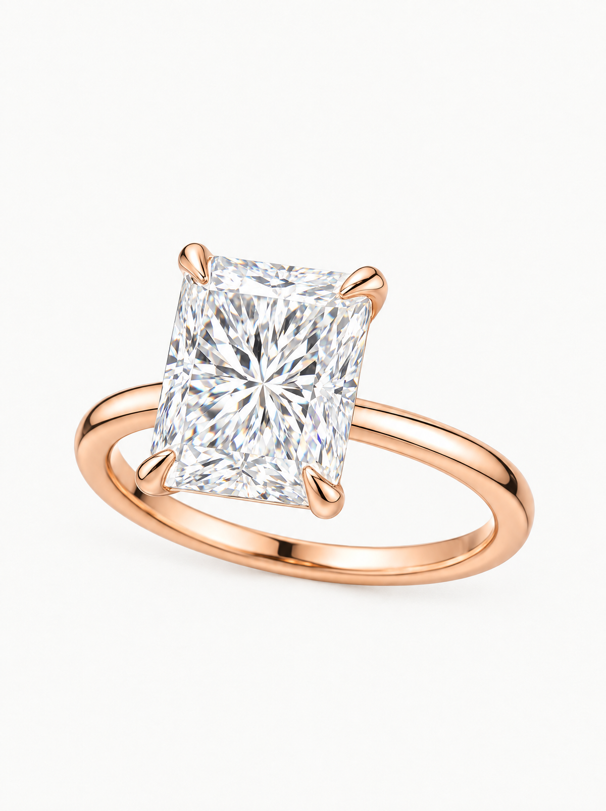 Radiant Cut Solitaire Lab-Grown Diamond Engagement Ring in 14K rose gold, front view — Bow Tie Lab Diamonds