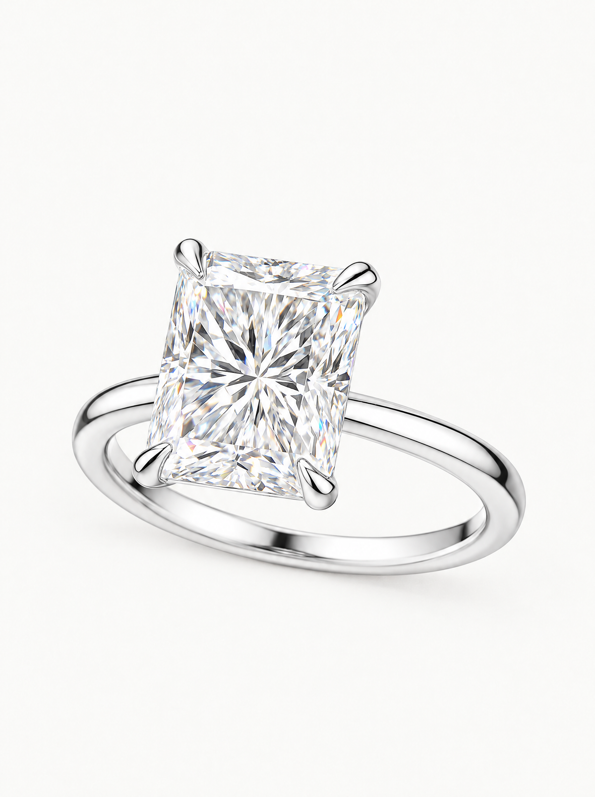 Radiant Cut Solitaire Lab-Grown Diamond Engagement Ring in 14K white gold, front view — Bow Tie Lab Diamonds