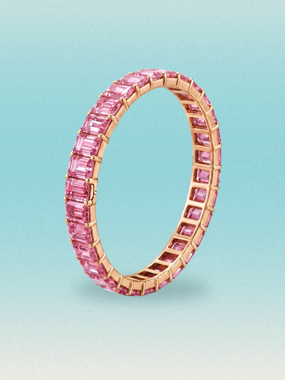 Rainbow Collection Fancy Pink Emerald Cut Lab Grown Diamond Hinged Bangle Bracelet